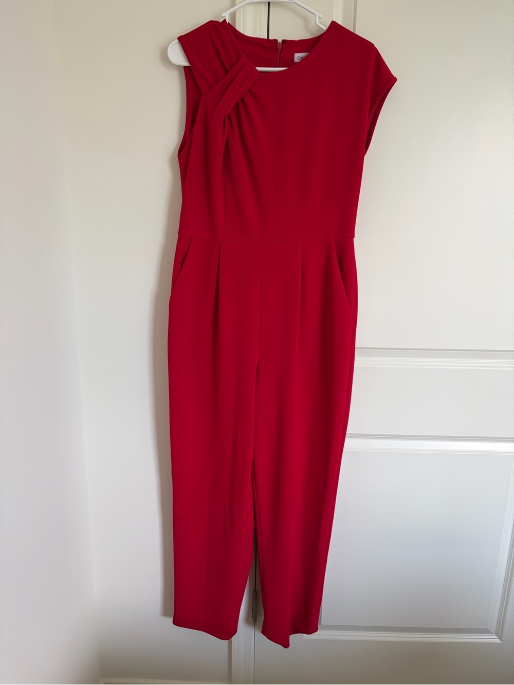 Red Sleeveless Pleated Jumpsuit